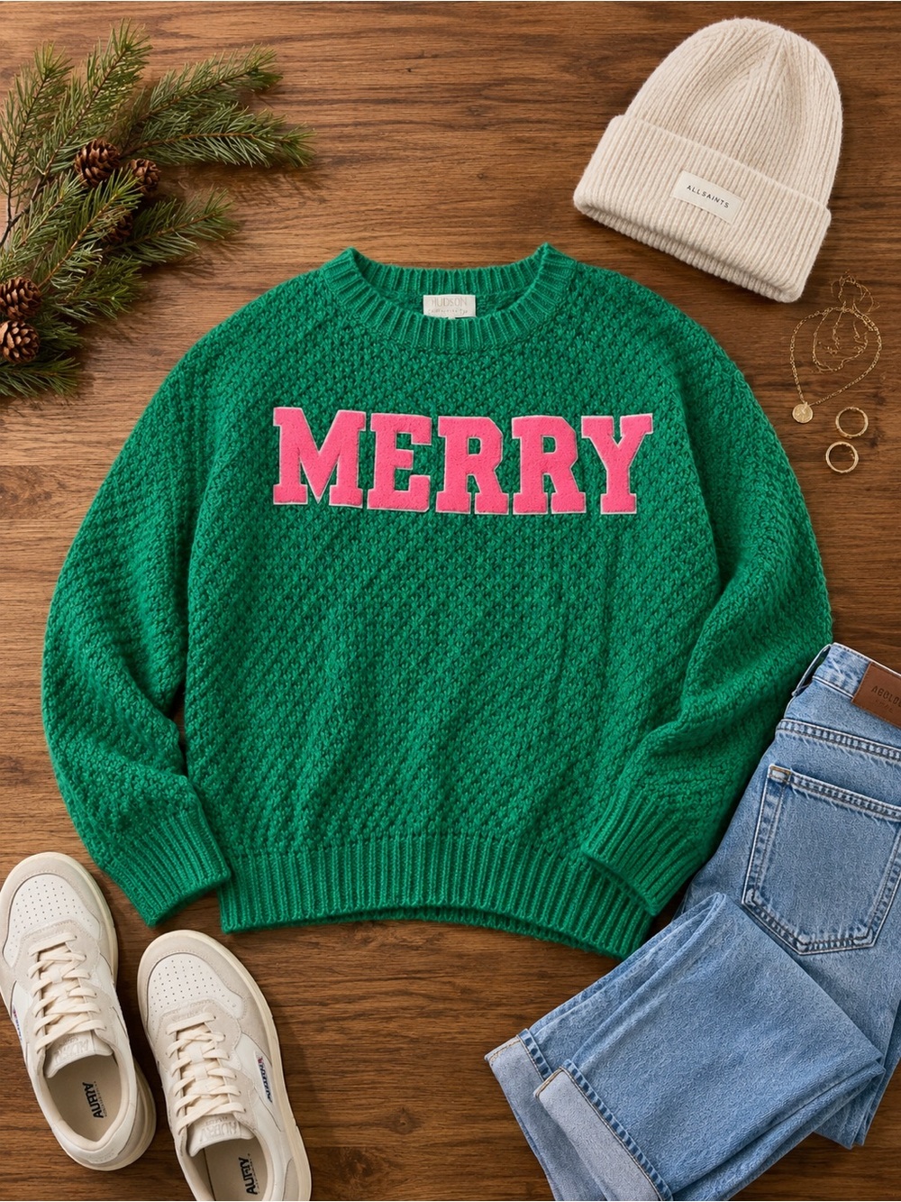 Judith March Green Sweater Pink MERRY Sz medium (p1)